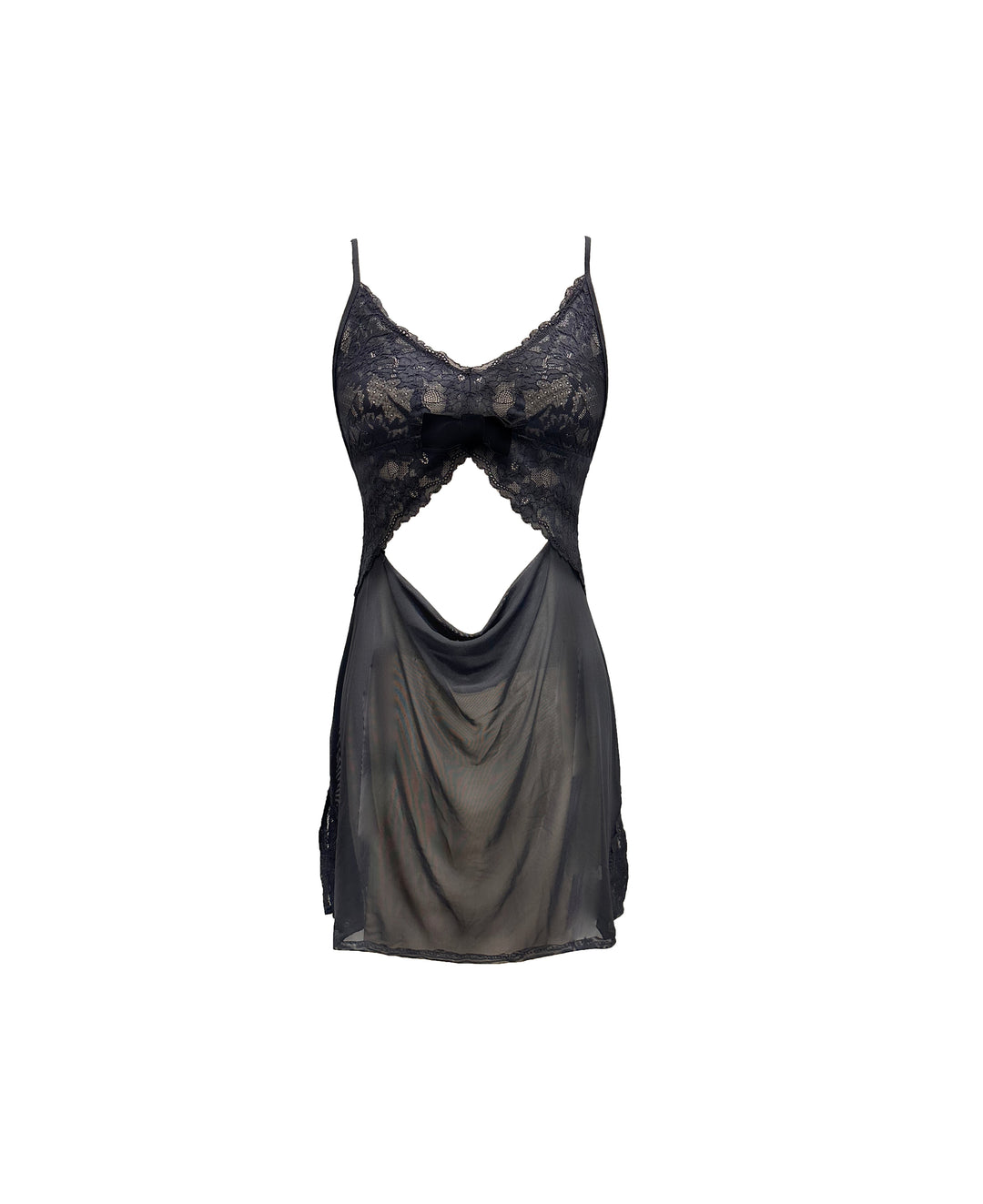 TERMINATOR LACE & MESH DRAPED FRONT NIGHTIE