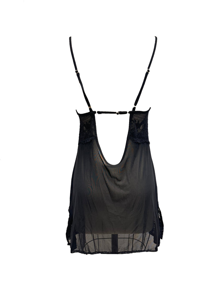 TERMINATOR LACE & MESH DRAPED FRONT NIGHTIE