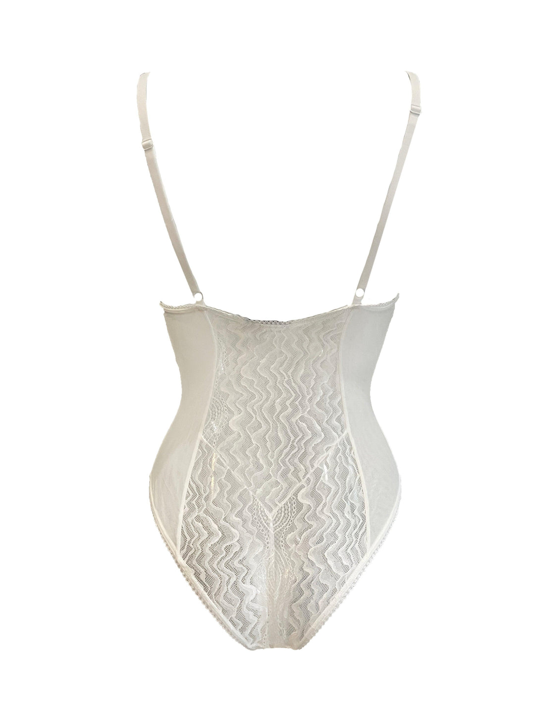 SPIDER'S WEB TULLE & LACE CONTOUR V-NECK BODYSUIT