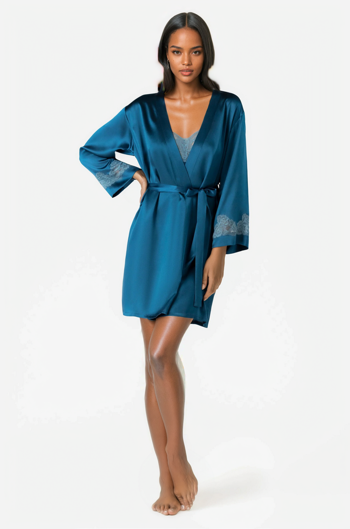 MORGAN ICONIC SHORT SILK ROBE - NEW COLORS - Expect Lace