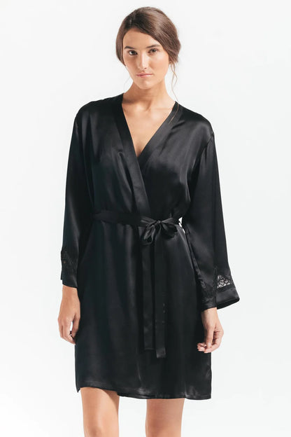 MORGAN ICONIC SHORT SILK ROBE - Expect Lace