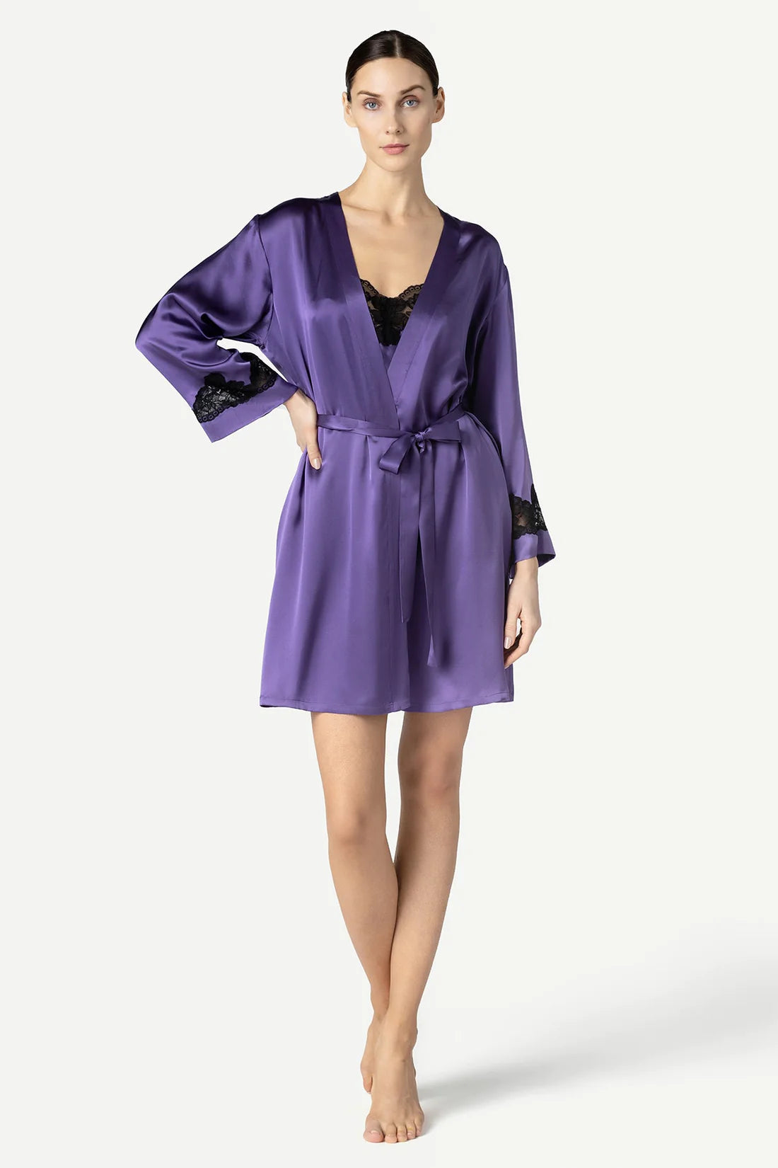 MORGAN ICONIC SHORT SILK ROBE - Expect Lace