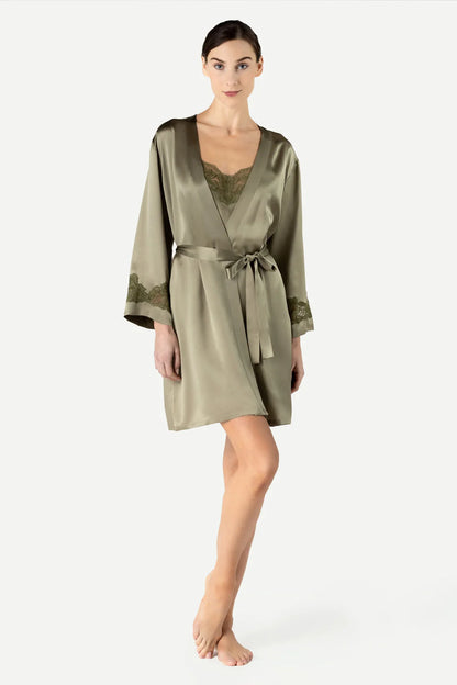 MORGAN ICONIC SHORT SILK ROBE - Expect Lace