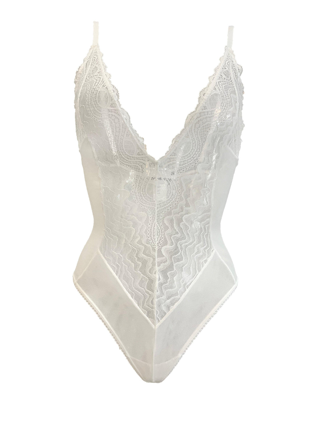 Spider's Web Tulle and Lace Contour V-Neck Bodysuit