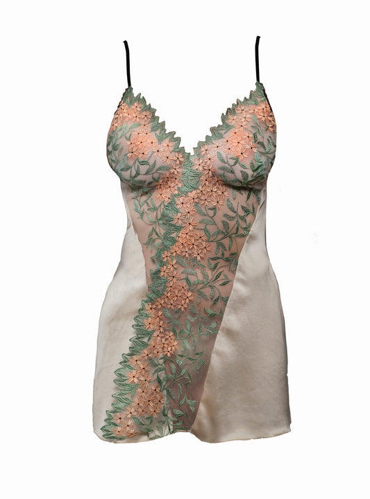 GRACE SILK & EMBRODIERED TULLE BIAS SLIP - Expect Lace