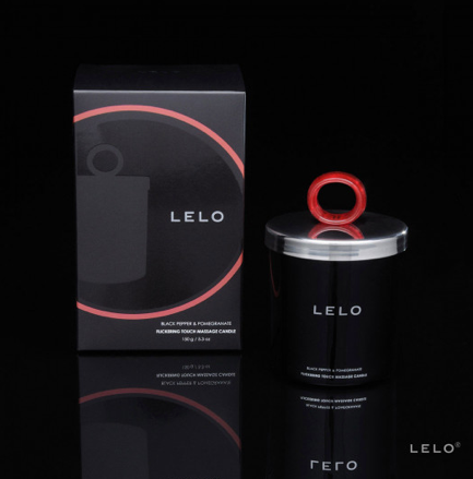 LELO FLICKERING TOUCH MASSAGE CANDLE - BLACK PEPPER & POMEGRANATE - Expect Lace