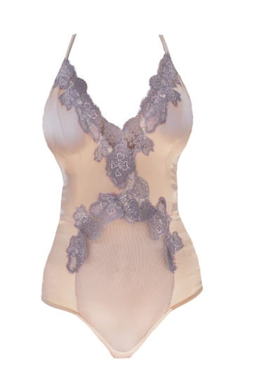 GORGONIAN CORAL EMBROIDERED SILK BODYSUIT - Expect Lace
