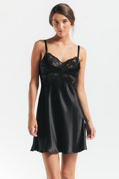 MORGAN CRADLE BUST SILK CHEMISE - Expect Lace
