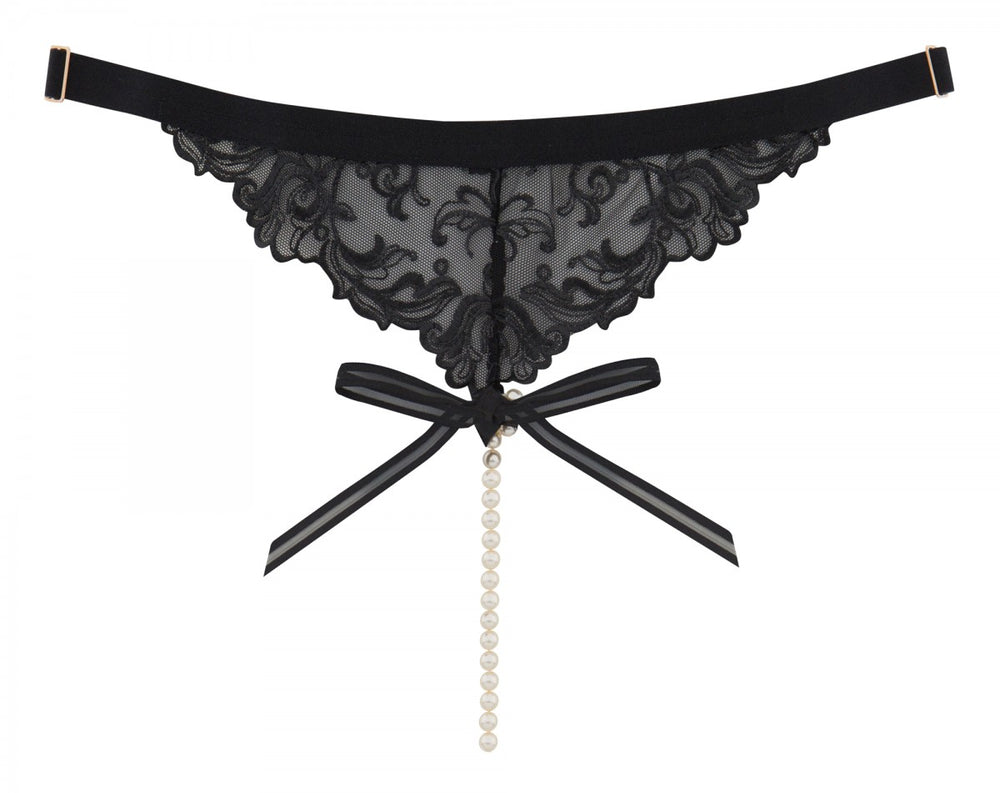Buy online Black Lace Pearl Thong from lingerie for Women by